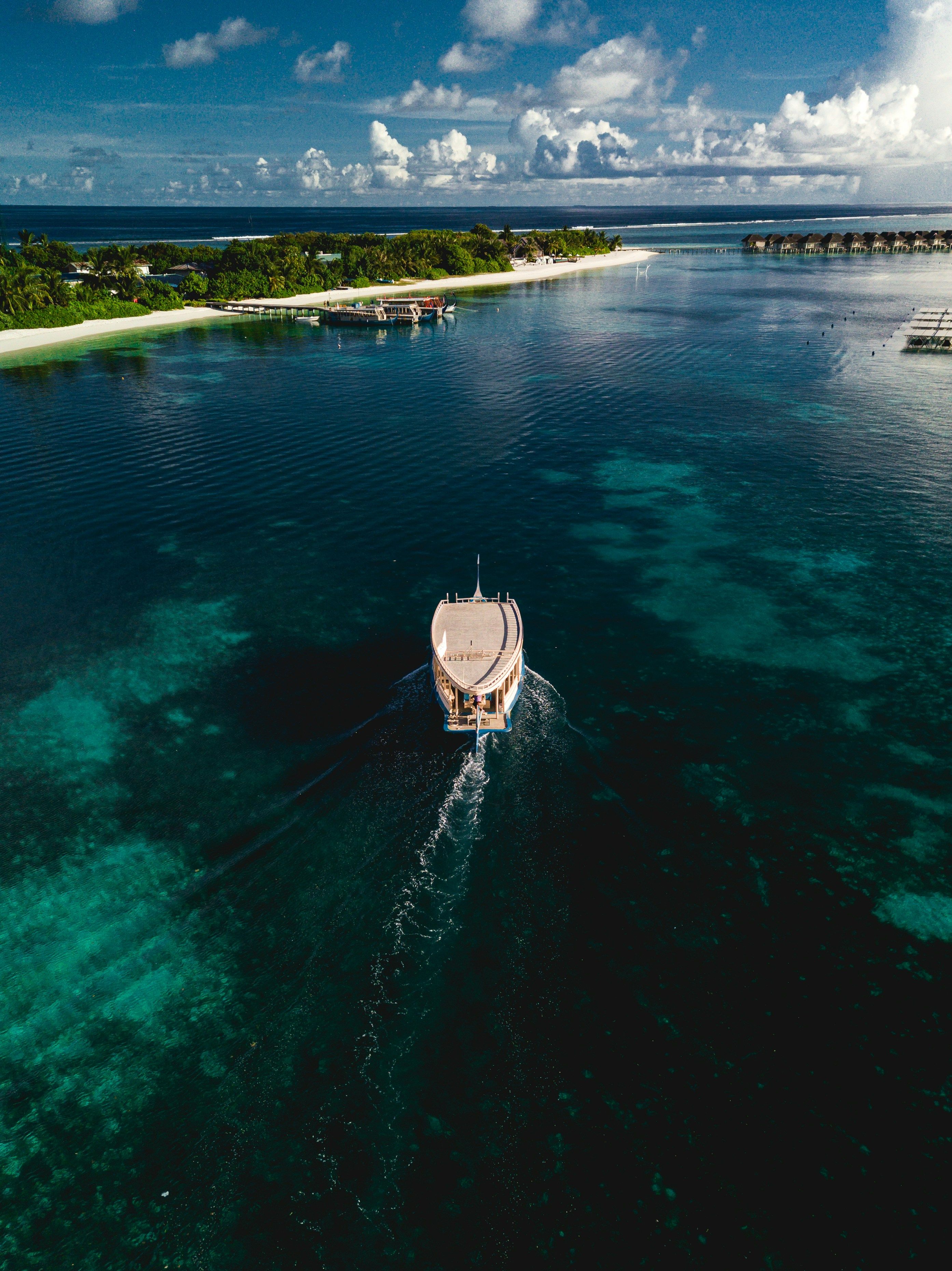 Aerial view of a ferry in the Maldives